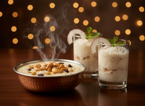 Traditional desserts like Paayasam, pudding served by premium wedding catering services in Kerala